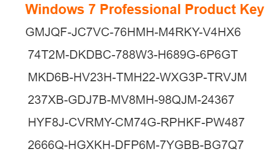 Windows 7 Pro Activation Key